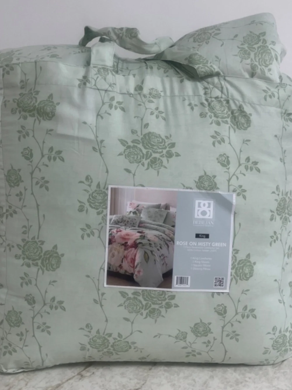 Bebejan Rose on Misty Green Reversible King Comforter Set - Picture 5 of 7